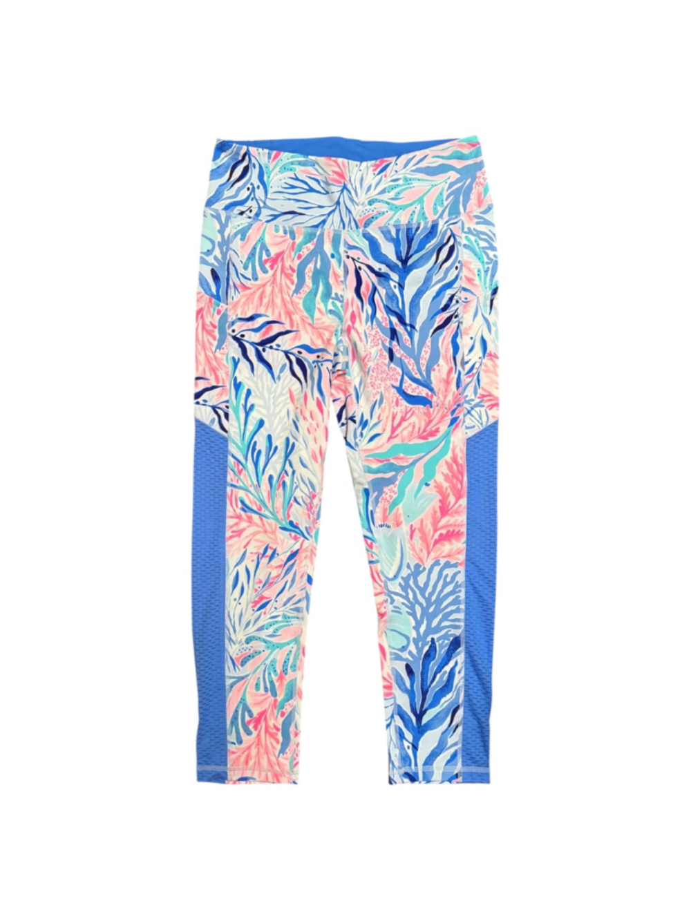 Lilly Pulitzer Luxletic Tropical Coral Print Leggings Blue Pink Women’s Large L - Picture 2 of 4